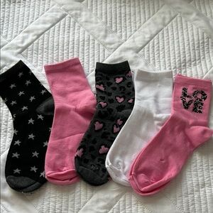 Set of Pink, White, and Black Socks